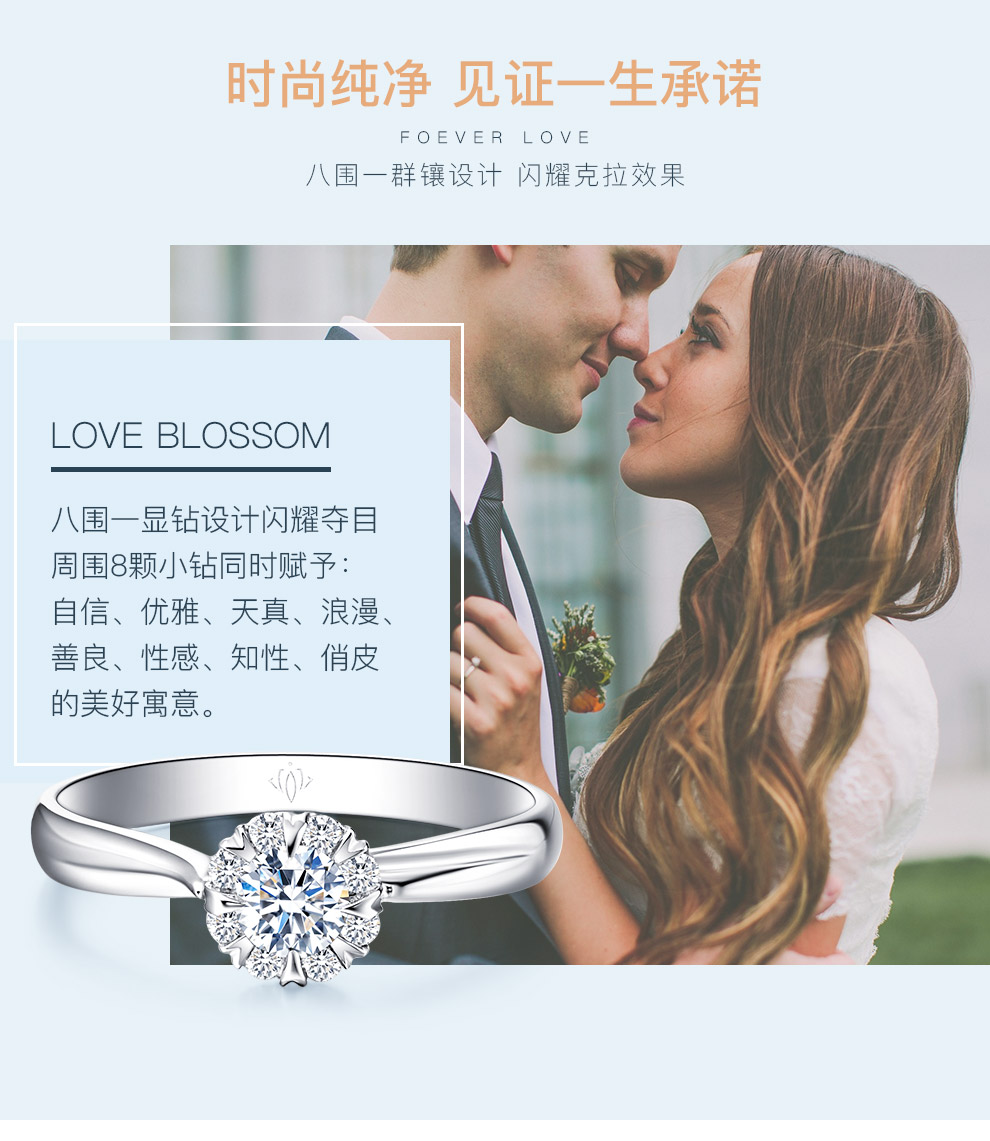 爱的绽放/18K白金/PT950铂金戒托