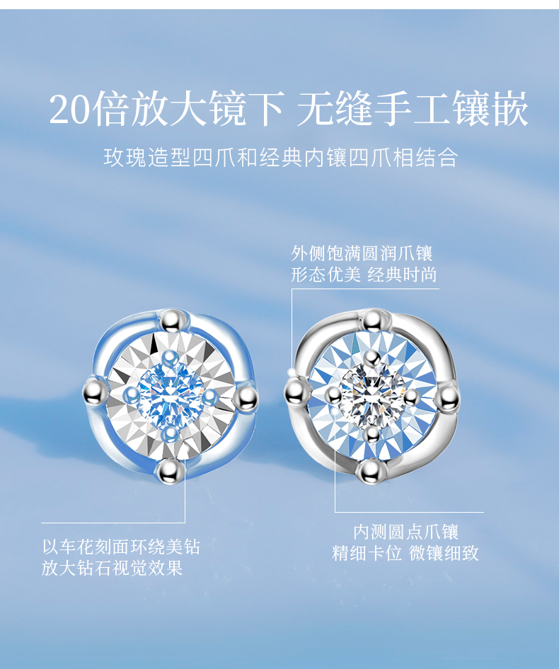 简爱/18K金钻石耳钉/K白/共约4分一对