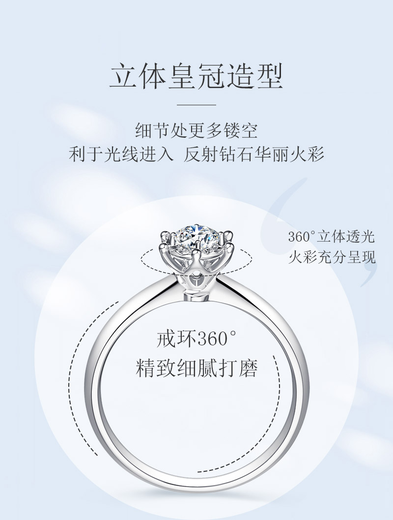 车花皇冠/18K白金钻戒 30分F-G/SI国检