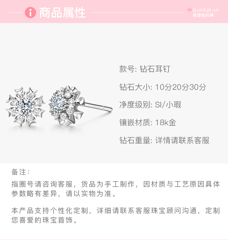 太阳花系列/18K白金钻石耳钉/共约30分