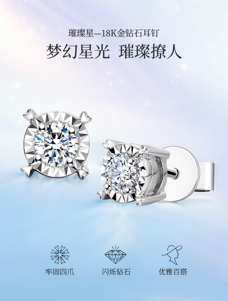 璀璨星/18K金钻石耳钉/10分一对