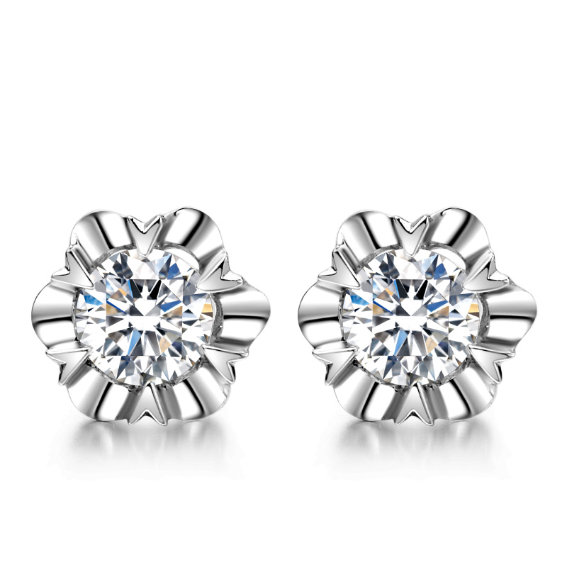 雪花耳钉/18K白金钻石耳钉/10分/I-J/SI