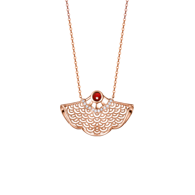 潮宏基链坠/花丝18k金玫瑰金钻石套链