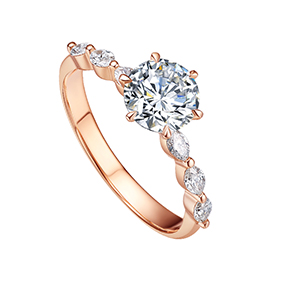 依恋(红）18K玫瑰金天然钻石钻托