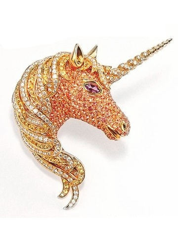 Marchak18K 金镶黄钻独角兽胸针