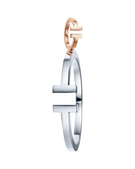 Tiffany T 系列18K玫瑰金T方戒指和纯银中型T方手镯