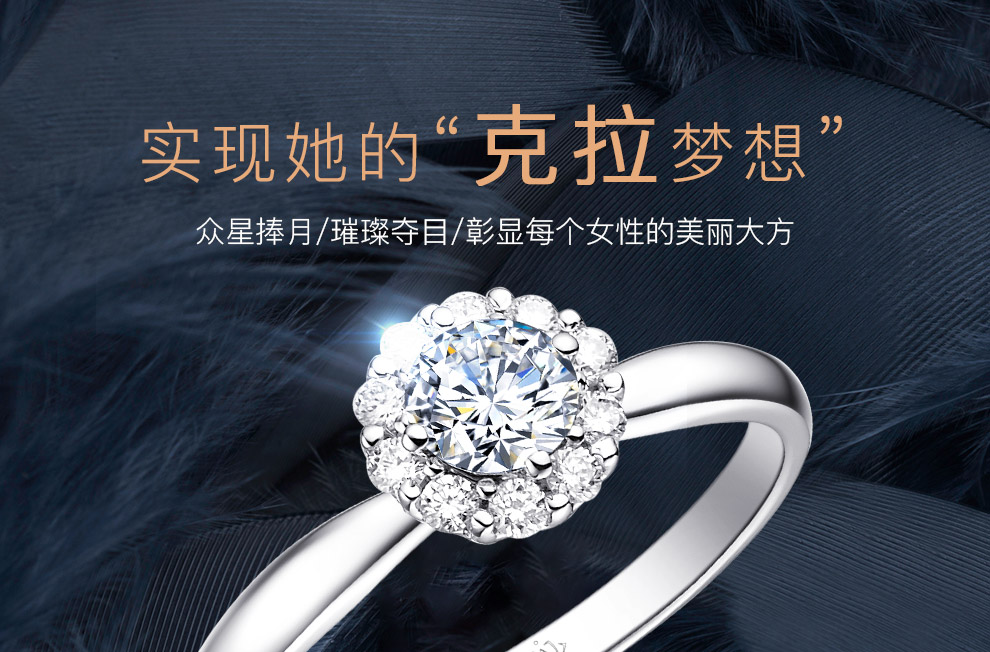 倾心/18K白金钻戒 1克拉/F-G色/SI净度 国检