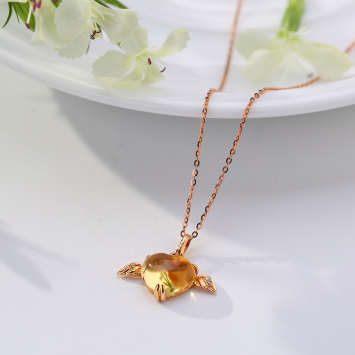 天使心坠-黄水晶/18K玫瑰金/送银链