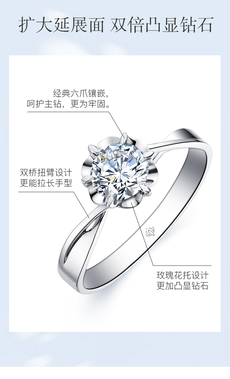 玫瑰情事/18K白金钻戒 10分/F-G色/VS净度 国检
