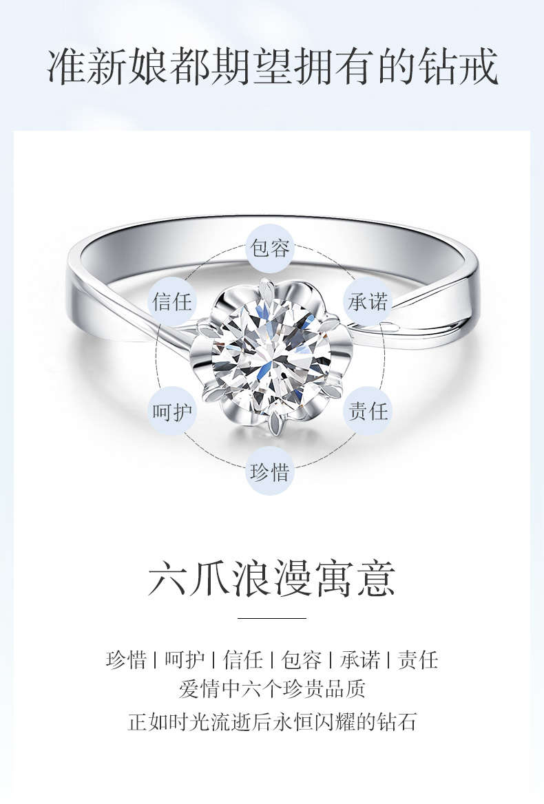 玫瑰情事/18K白金钻戒 10分/F-G色/VS净度 国检